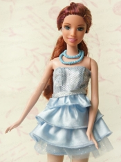 Light Blue Short Party Dress For Noble Barbie With Sequin and Ruffles