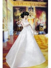 Lovely Wedding Dress For Barbie Doll With Hand Made Flowers