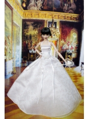Lovely Wedding Dress For Barbie Doll With Hand Made Flowers