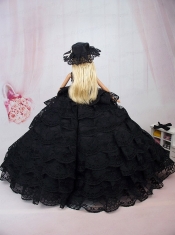 Luxurious Black Lace With Ruffled Layeres Party Dress For Barbie Doll
