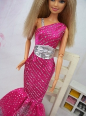 Luxurious Mermaid Asymmetrical Hot Pink Beaded Over Skirt Party Clothes Fashion Dress For Noble Barbie