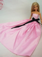 Luxurious Rose Pink Sash With Party Dress For Barbie Doll