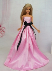 Luxurious Rose Pink Sash With Party Dress For Barbie Doll