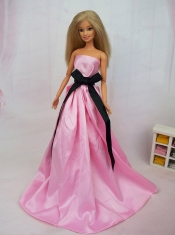 Luxurious Rose Pink Sash With Party Dress For Barbie Doll