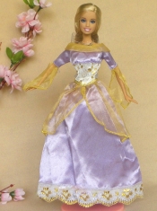 New Beautiful Lilac Long Sleeves Handmade Party Clothes Fashion Dress For Noble Barbie