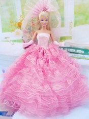 New Fashion Ball Gown Pink Dress Gown for Barbie Doll