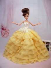 Popular Yellow Floor-length Party Clothes Fashion Dress For Noble Barbie