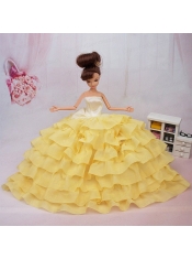 Popular Yellow Floor-length Party Clothes Fashion Dress For Noble Barbie