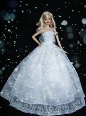 Romantic Baby Blue Strapless Lace Fashion Wedding Dress for Noble Barbie