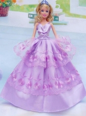 Taffeta and Embroidery For Lilac Barbie Doll Dress