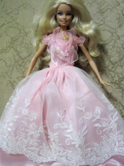 Amazing Pink Handmade Party Colothes Dress With Embroidery For Barbie Doll
