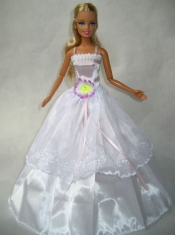 Beautiful White Gown With Flower Made To Fit the Barbie Doll