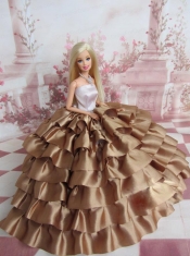 Elegant Ball Gown Ruffles Layers Brown Barbie Doll Dress