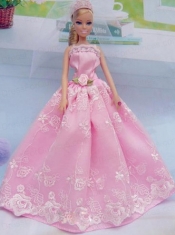 Elegant Pink Gown With Embroidery Made To Fit The Barbie Doll