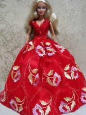 Embroidery Red Ball Gown Barbie Doll Dress