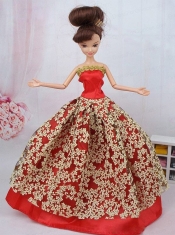 Fashionable Red Ball Gown Barbie Doll Dress