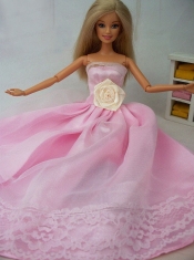 Hand Made Flower Tulle and Taffeta Party Dress Pink Barbie Doll Dress