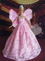 Lovely Princess Handmade Baby Pink Straps Party Clothes Fashion Dress for Noble Barbie