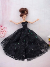 Modest Ball Gown Lace Black Party Clothes Barbie Doll Dress