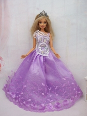 New Beautiful Princess Lilac Lace Handmade Party Clothes Fashion Dress for Noble Barbie