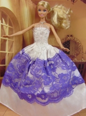 New Fashion Ball Gown White and Purple Dress Gown For Barbie Doll