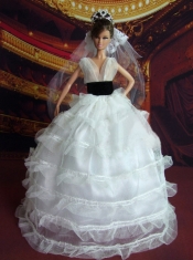 So Beautiful Princess Handmade White V-neck Wedding Dress For Barbie Doll