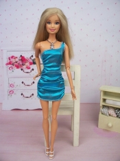 Teal Fashion Sequin Party Dress With One Shoulder Mini-length Made To Fit the Barbie Doll