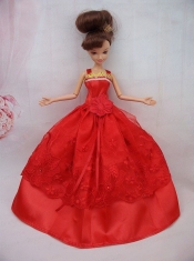 The Most Amazing Red Dress With Sash and Lace Wedding Dress For Barbie Doll