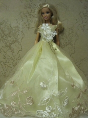 Yellow Green Handmade Dress With Embroidery Gown for Barbie Doll