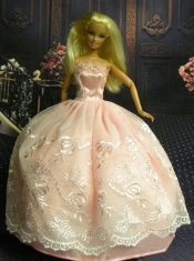 Baby Pink and Lace Handmade Dresses Fashion Party Clothes Gown Skirt For Barbie Doll