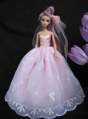 Baby Pink Sweetheart Ball Gown Lace and Ruch Wedding Dress For Barbie Doll