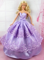 Beautiful Lilac Gown With Embroidery Made to Fit the Barbie Doll