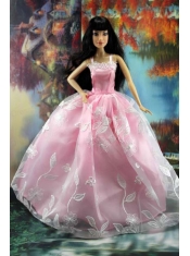 Beautiful Pink and Embroidery For Barbie Doll Dress