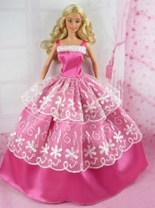 Beautiful Pink Gown With Embroidery For Barbie Doll