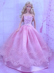 Beautiful Pink Princess Dress With Lace Made To Fit the Barbie Doll