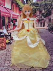 Cute Yellow Scoop Hand Made Flowers Barbie Doll Dress