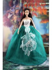 Elegant Green Gown With Appliques Dress For Barbie Doll