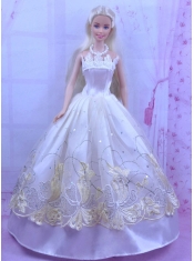 Elegant White Princess Dress For Barbie Doll With Appliques