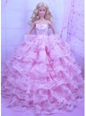 Exclusive Pink Gown With Ruffled Layers Dress For Barbie Doll