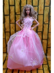 Fashion Princess Rose Pink Dress Gown For Barbie Doll