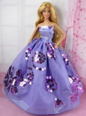 Fashion Purple Princess Dress With Sequins Gown For Barbie Doll