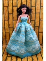 Fashionable Teal Party Dress For Noble Barbie With Lace