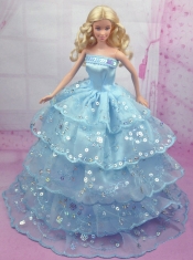 Gorgeous Blue Gown With Sequins and Embroidery Made to Fit the Barbie Doll