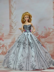 Grey Organza and Appliques Made To Fit the Barbie Doll