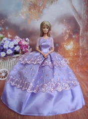 Handmade Dresses Lilac Lace Fashion Party Clothes Gown Skirt For Barbie Doll