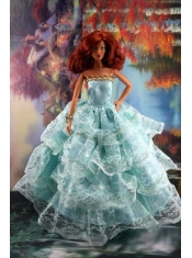 Lace Over Skirt and Light Blue Gown For Barbie Doll