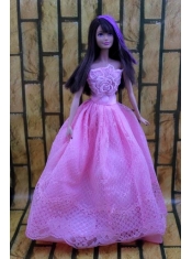 Lavender Party Dress For Barbie Doll Dress With Embroidery