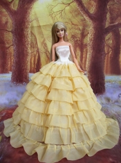 Light Yellow and Ruffled Layers for Barbie Doll Dress
