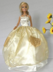 Light Yellow Straps Appliques Handmade Dresses Fashion Party Clothes Gown Skirt For Barbie Doll