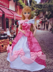 Lovely Bowknot Red and White Off The Shoulder Dress Gown For Barbie Doll